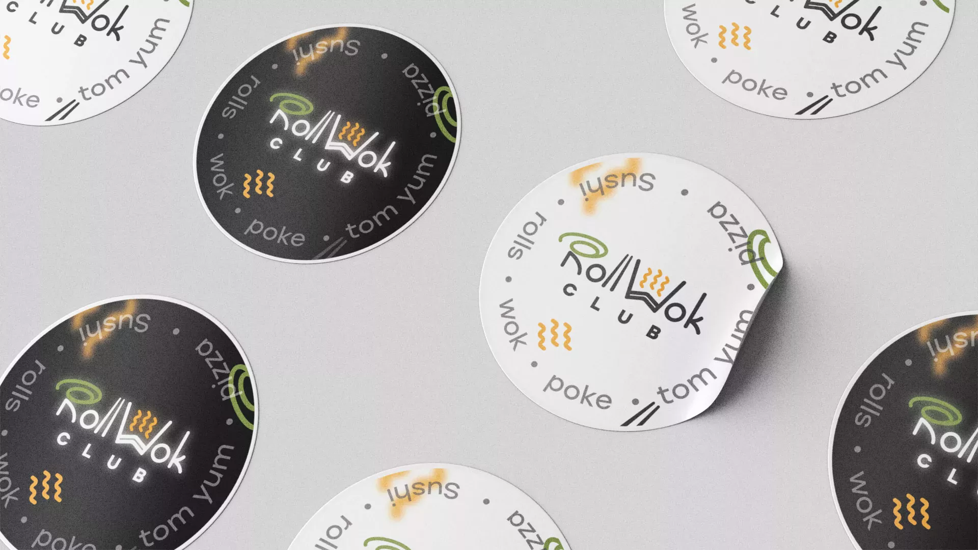 Разработка наклеек для суши-бара «Roll Wok Club» в Киренске